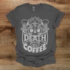 Death By Coffee Halloween Charocal T Shirt Unisex