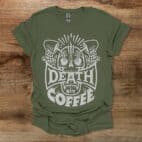 Death By Coffee Halloween Military Green T Shirt Unisex