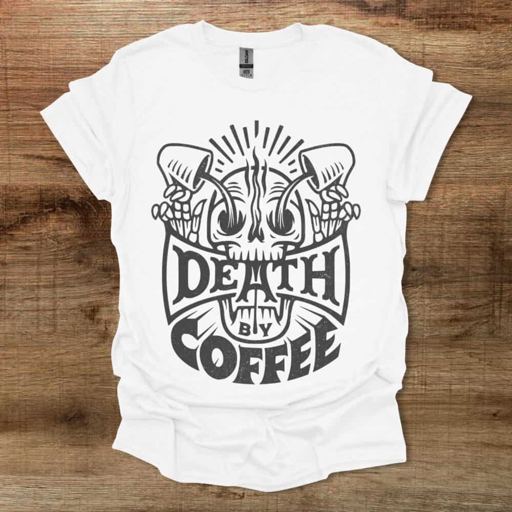 Death By Coffee Halloween White T-Shirt Unisex Death By Coffee Halloween White T Shirt Unisex