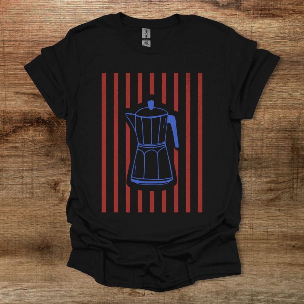 Mokka Pot Stripes Black T-Shirt Unisex Mokka Pot Stripes Black T Shirt Unisex