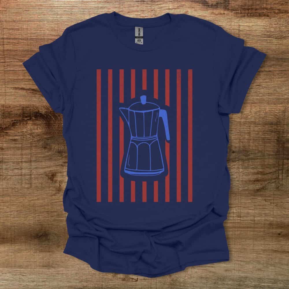 Mokka Pot Stripes Navy T-Shirt Unisex Mokka Pot Stripes Navy T Shirt Unisex
