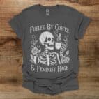 Skeleton Coffee Feminist Rage Charocal T Shirt Unisex