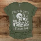 Skeleton Coffee Feminist Rage Military Green T Shirt Unisex
