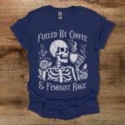 Skeleton Coffee Feminist Rage Navy T Shirt Unisex