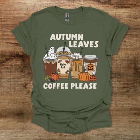 Autumn Leaves Military Green T Shirt Unisex