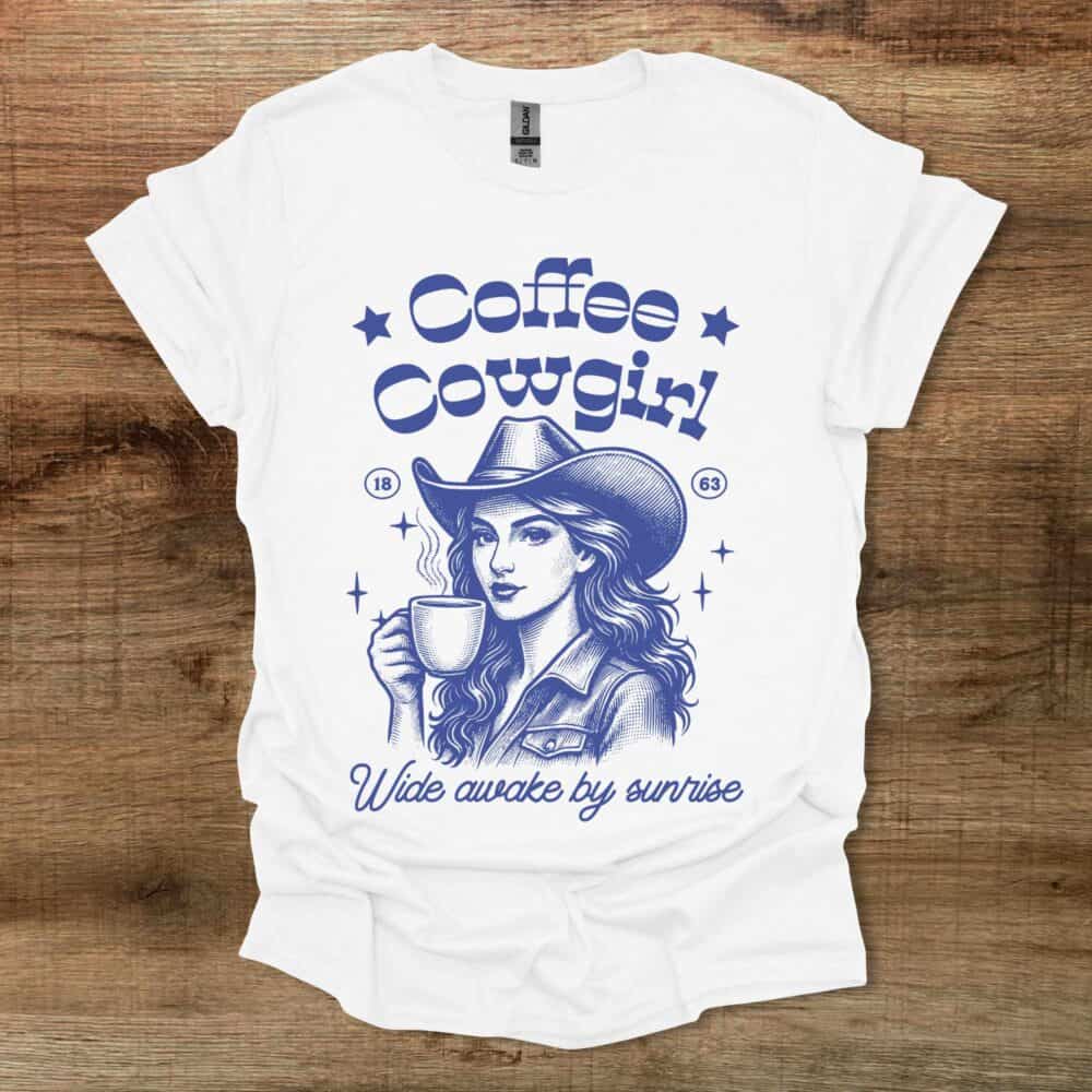 Coffee Cowgirl White T-Shirt Unisex Coffee Cowgirl White T Shirt Unisex