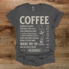 Coffee Menu Charocal T Shirt Unisex