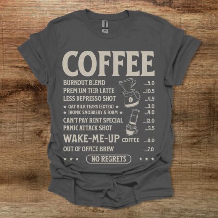 Coffee Menu Charocal T Shirt Unisex