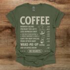 Coffee Menu Military Green T Shirt Unisex