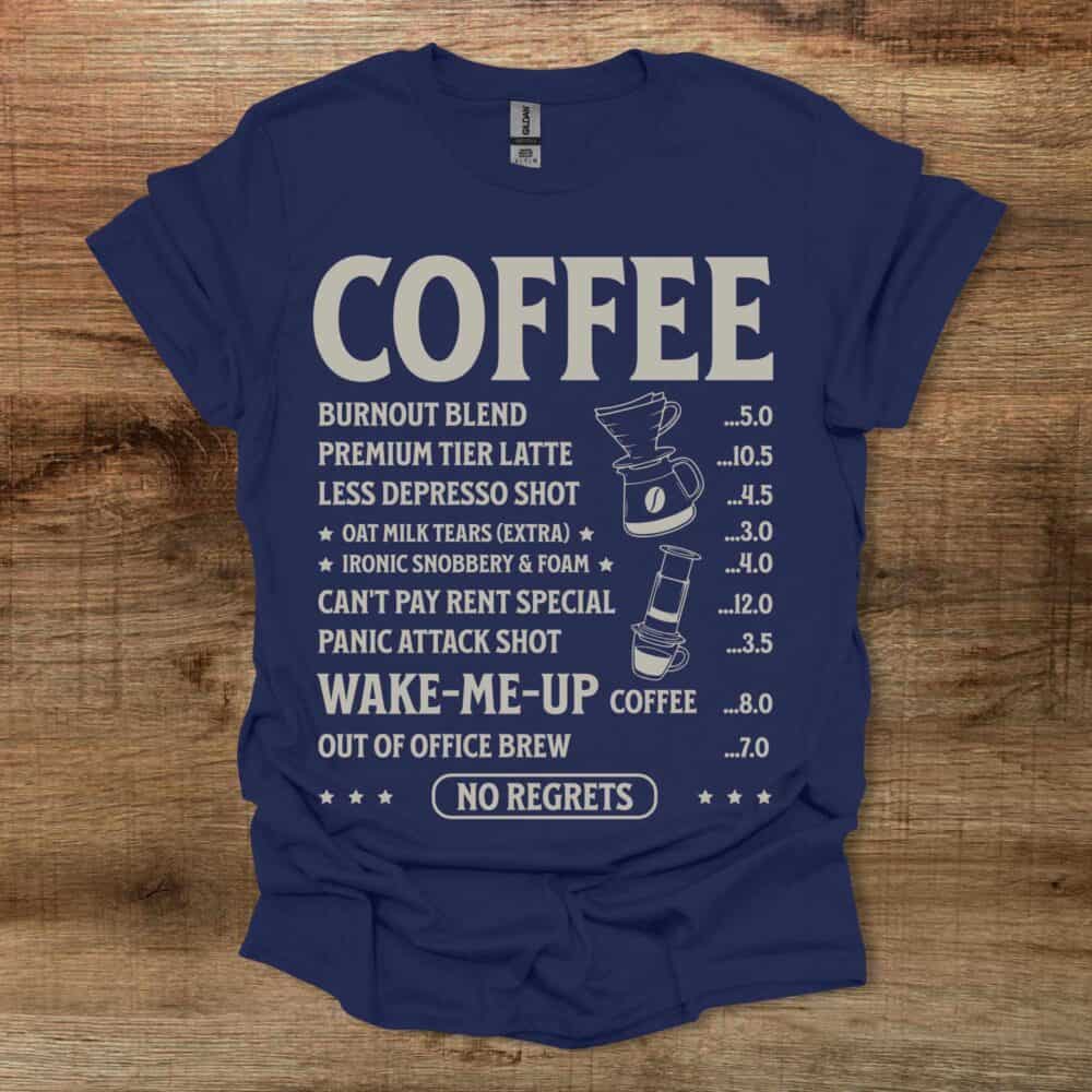 Coffee Menu Navy T-Shirt Unisex Coffee Menu Navy T Shirt Unisex