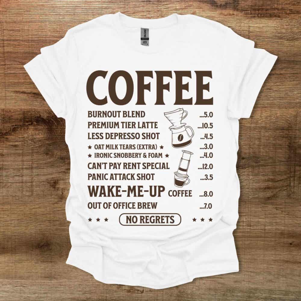 Coffee Menu White T-Shirt Unisex Coffee Menu White T Shirt Unisex