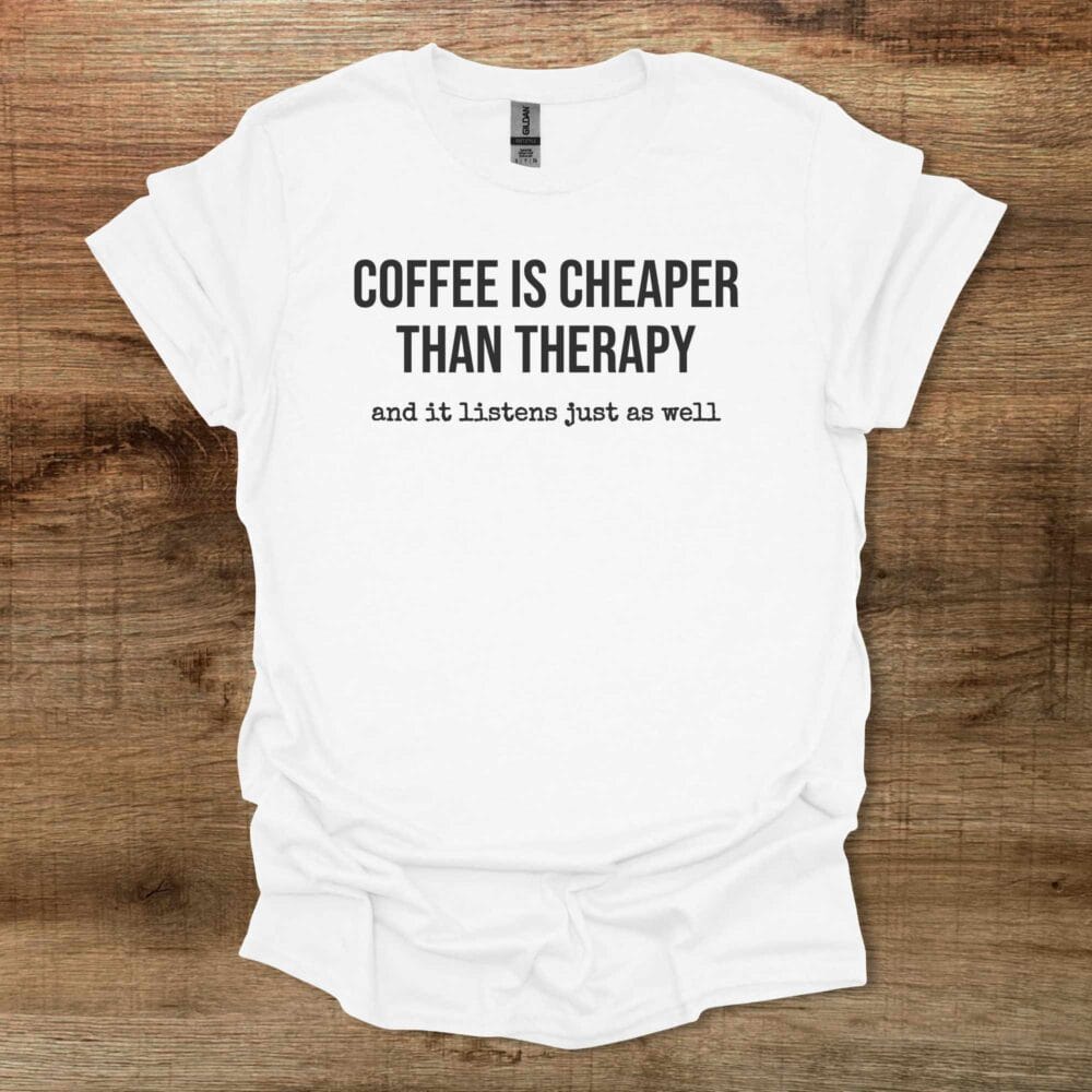 Coffee Therapy White T-Shirt Unisex 1 Coffee Therapy White T Shirt Unisex