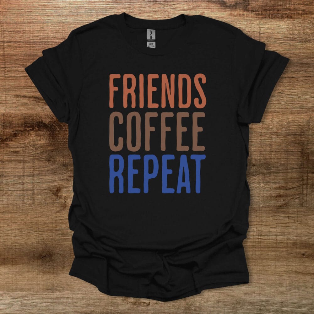 Friends Coffee Repeat Black T-Shirt Unisex Friends Coffee Repeat Black T Shirt Unisex