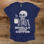 Skelly Needs Coffee Navy T Shirt Unisex
