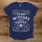Witches Need Coffee Navy T Shirt Unisex